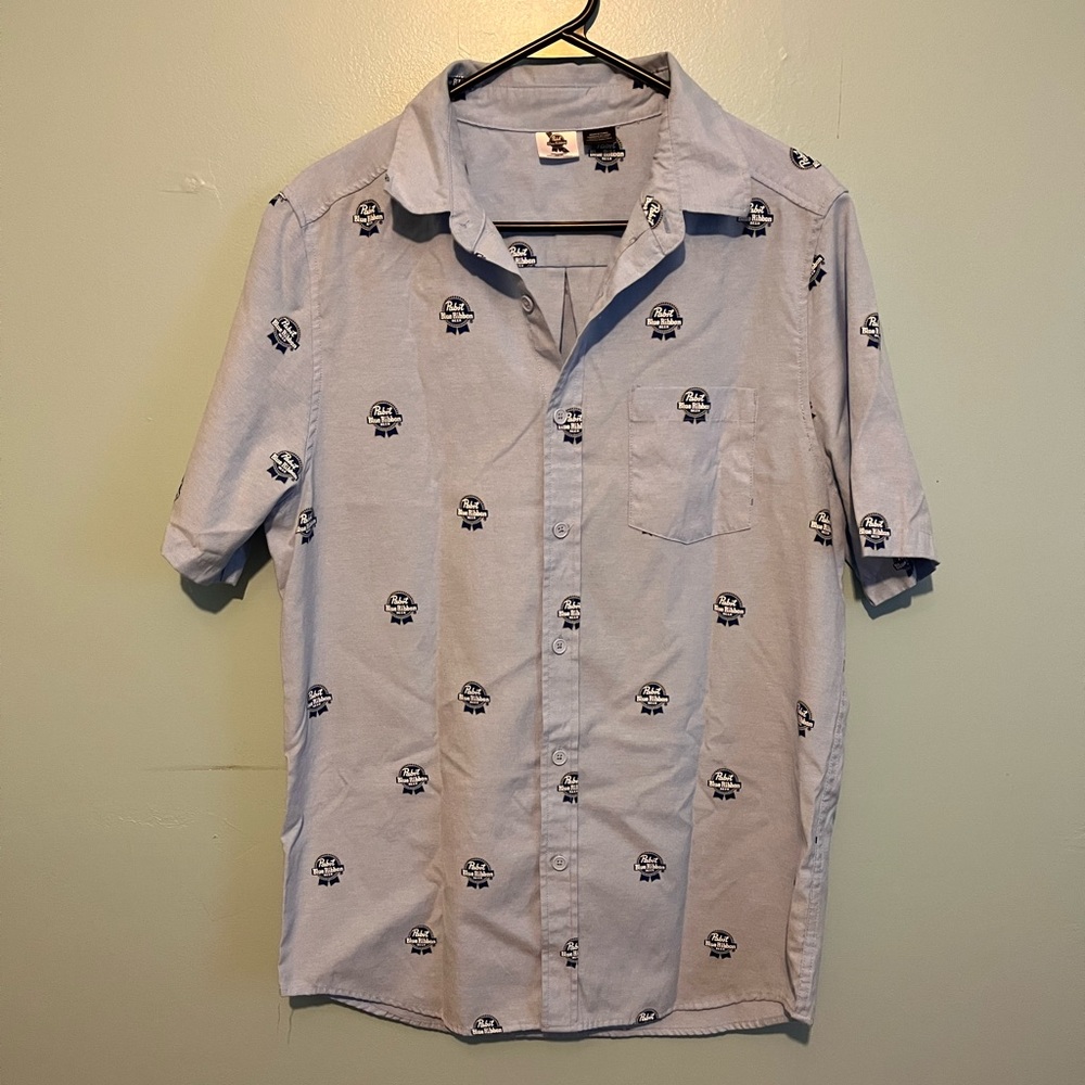 Pabst Blue Ribbon Beer Men's Button Down Short Sleeve Shirt Medium